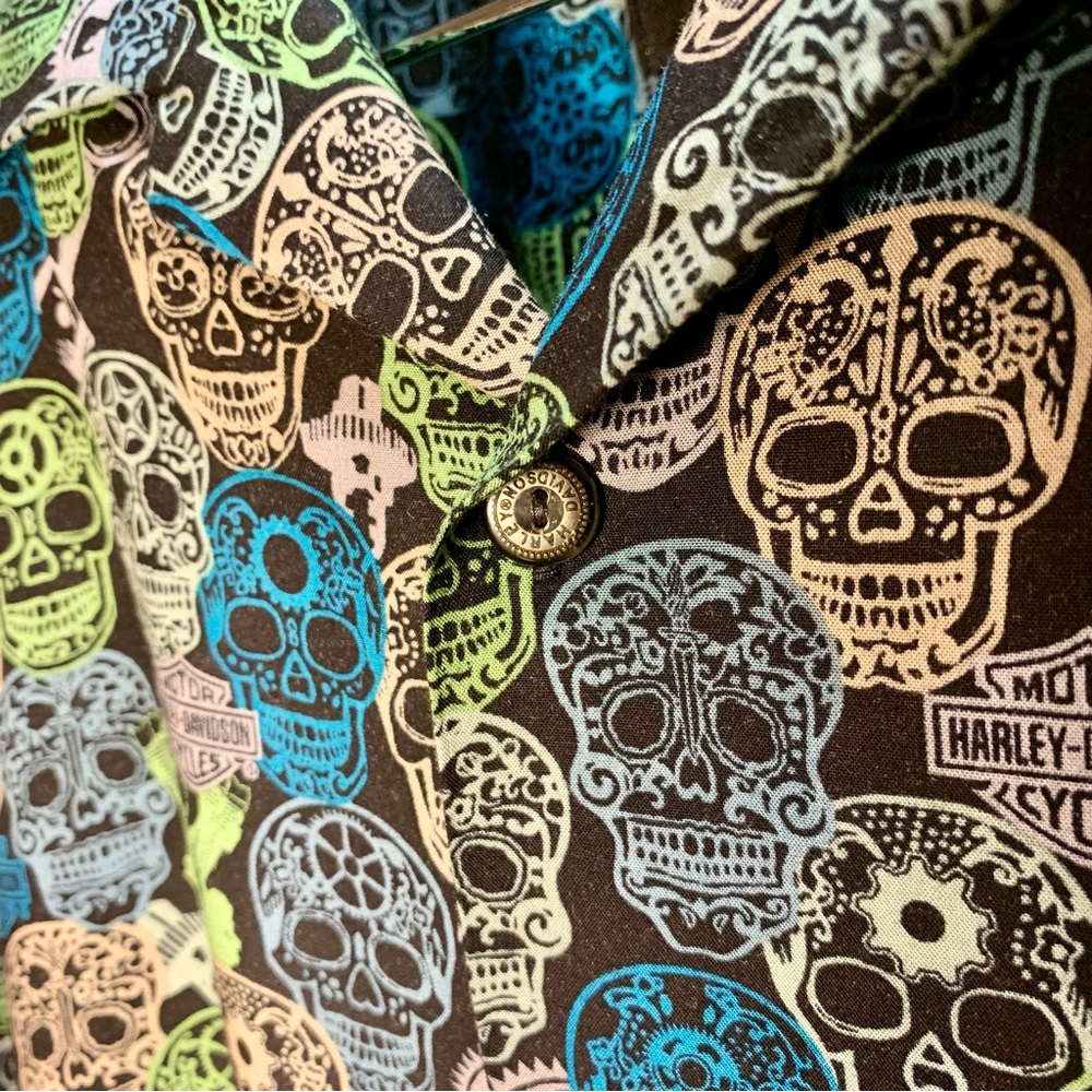 Harley-Davidson Multicolor Skull Pattern Men's Sh… - image 4